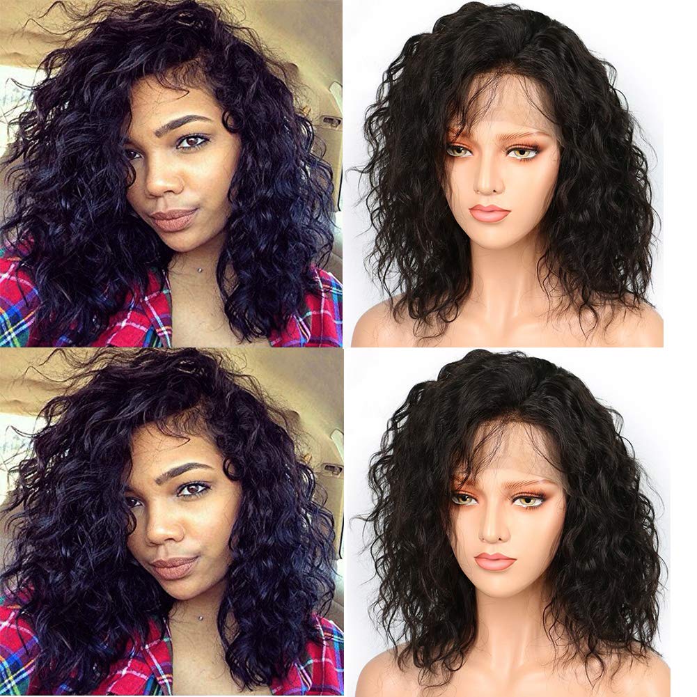 Amazon.com : Water Wave Short Lace Front Human Hair Wigs for Women ...
