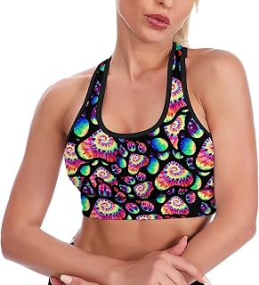 Tie Dye Animal Paw Print Women's Yoga Bra Top Racerback Sports Padded Bra Workout Gym Bras
