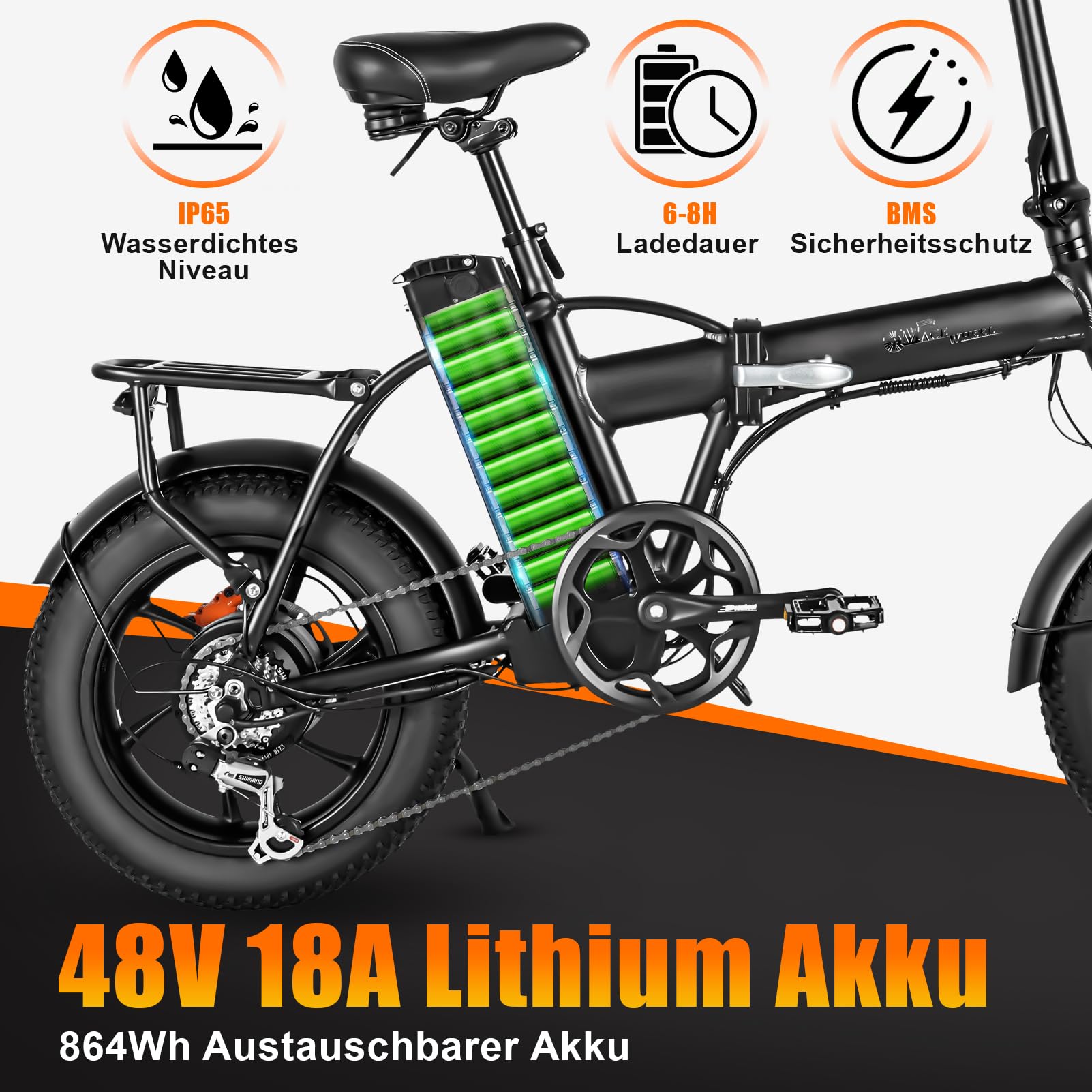 16” e-rower składany, męskie kobiety rowery elektryczne, gruby rower elektryczny 48V/18Ah z oponami 3.0, miejski ebike terenowy 250W/25km/h, hydrauliczny hamulec tarczowy, kolorowy wyświetlacz