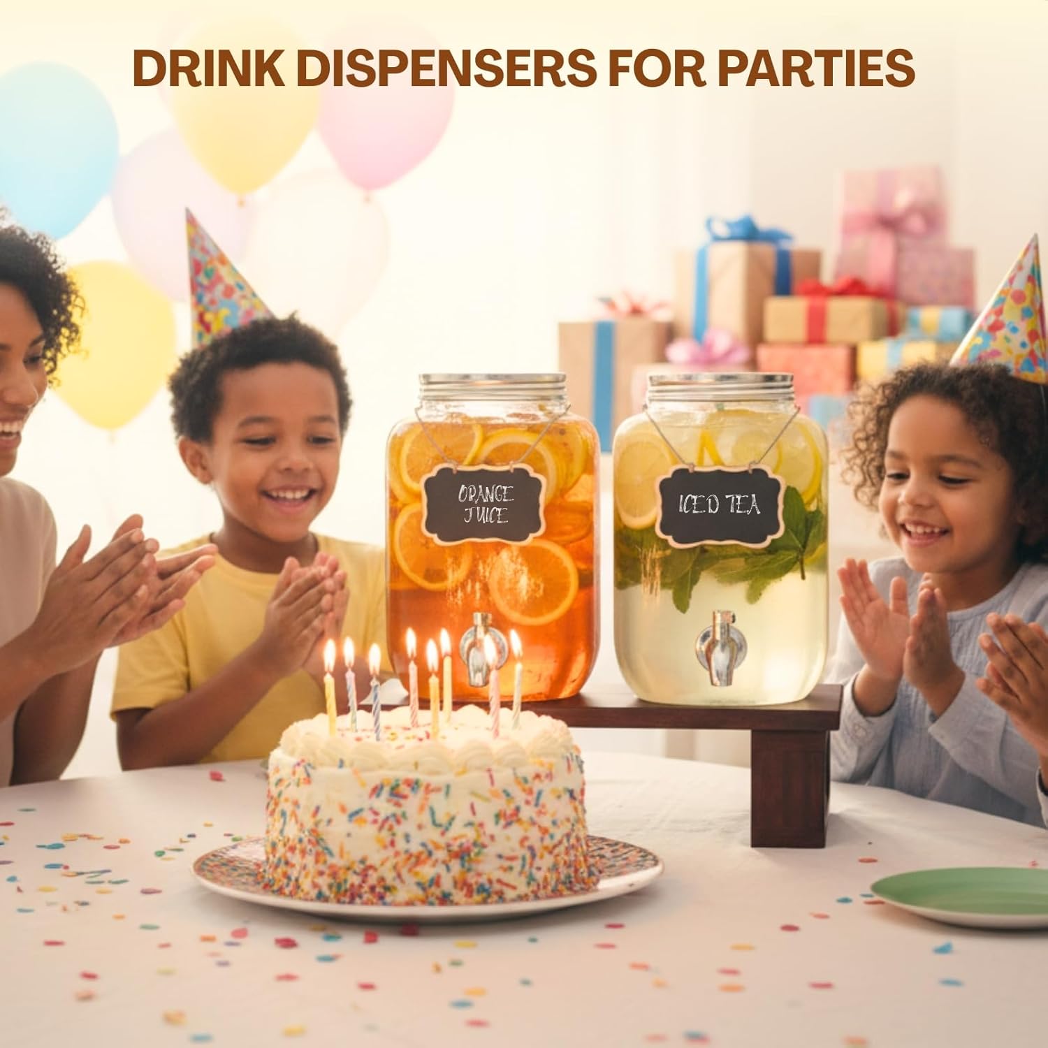 2Pack Large Drink Dispensers for Parties, Glass Beverage Dispenser with Solid Wood Stand, 1 Gallon Water Drink Dispenser with Stainless Steel Spigot & Filter for Lemonade, Juice, Sun Tea & Punch - Image 5