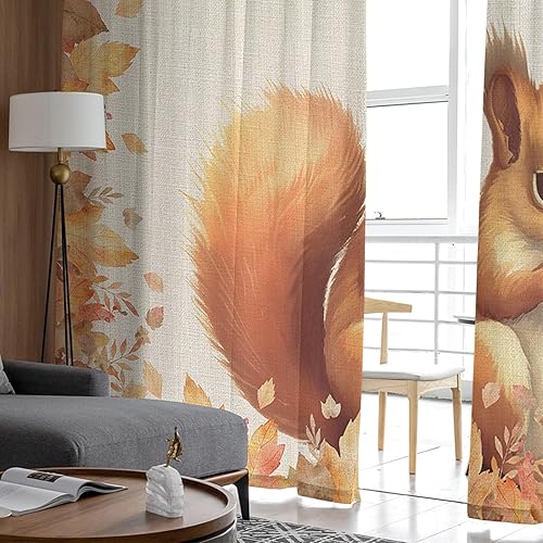 Miniatura 4 de Thanksgiving Squirrel Voile Sheer Curtain 63 Inch Rod Pocket Kitchen Cafe Chiffon Window Curtain Panels Tulle Drape Curtains for Bedroom Living