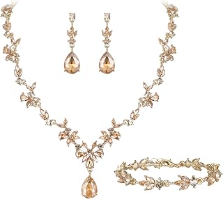 Wedding Jewelry Set for Women Bride, Y-Necklace Tennis Bracelet Dangle Earrings Set Crystal Teardrop Marquise Cluster Jewelry for Bridal Bridesmaid