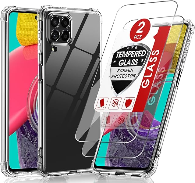 LeYi Case for Samsung Galaxy M53 5G with [2 pack] Tempered Glass Screen Protector,Clear Shockproof Transparent Cover Crystal Slim Soft Silicone Protective TPU Bumper Phone Case for M53 5G
