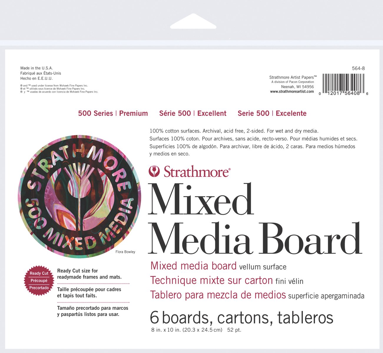 Strathmore (564-8 500 Series Mixed Media Board, vellum, 20,3 x 25,4 cm, carta per tecniche miste, 6 fogli, bianco