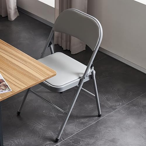 Miniatura 7 de Paquete de 6 elegantes sillas plegables con asientos acolchados, sillas plegables comerciales apilables portátiles con marco de acero para el hogar,