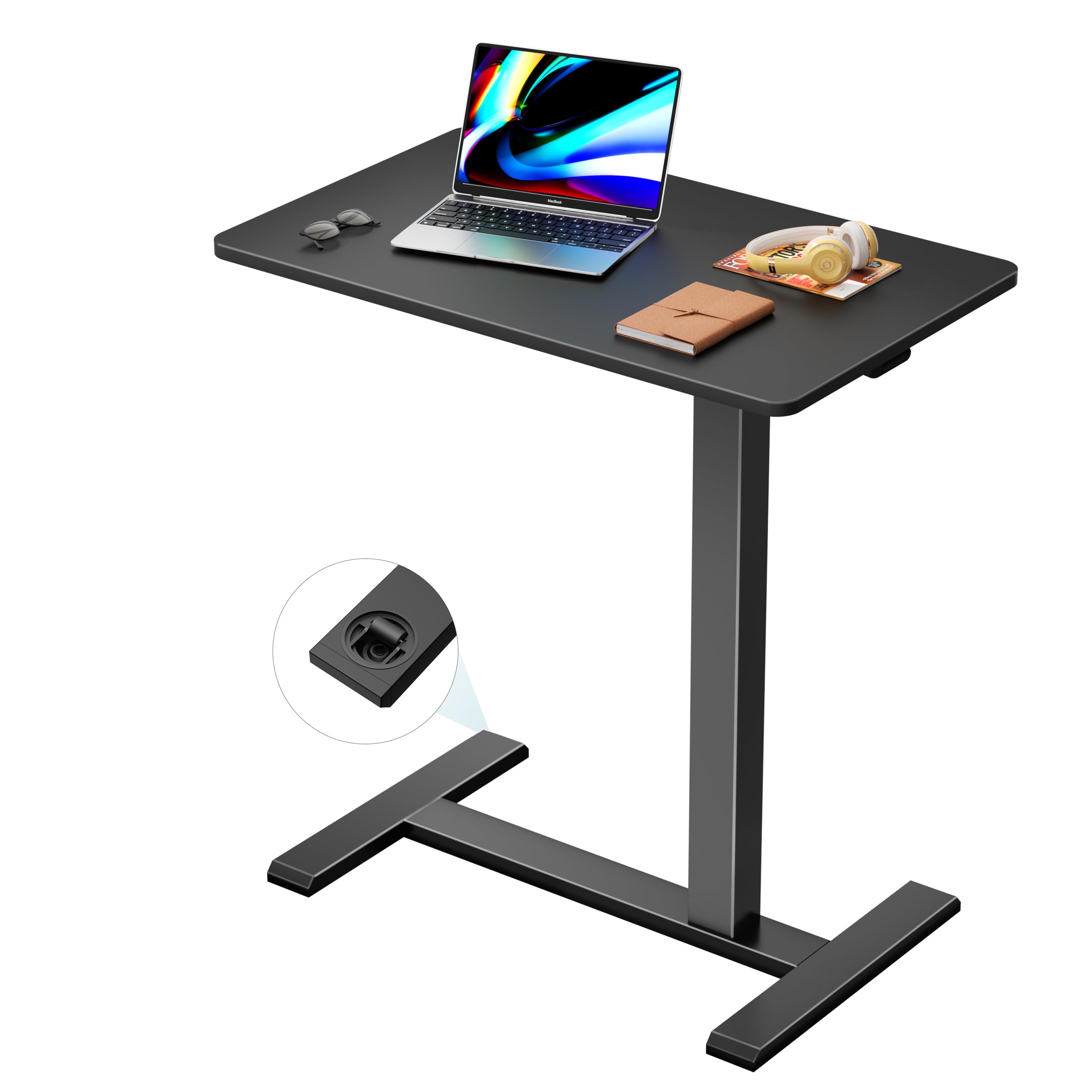 Overbed Bedside Table with Hidden Casters,Adjustable Hospital & Home Use Bed Table, Rolling Laptop Table, Mobile Standing Desk,Black