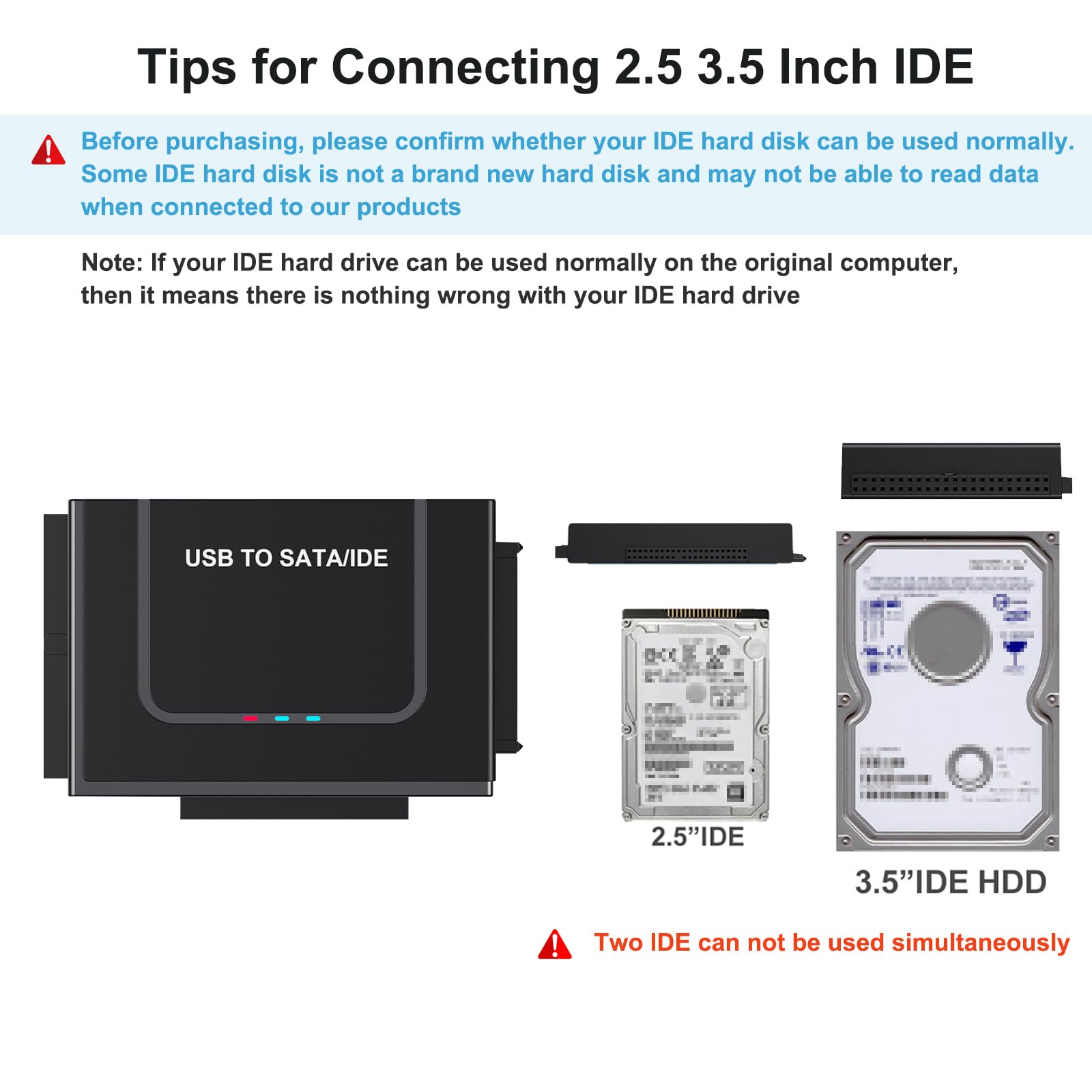 Adaptador USB 3.0 a IED SATA, convertidor de lector de disco duro externo SATA adaptador USB para HDD SSD de 2.5 pulgadas y 3.5 pulgadas con adaptador de corriente de 12/2 A