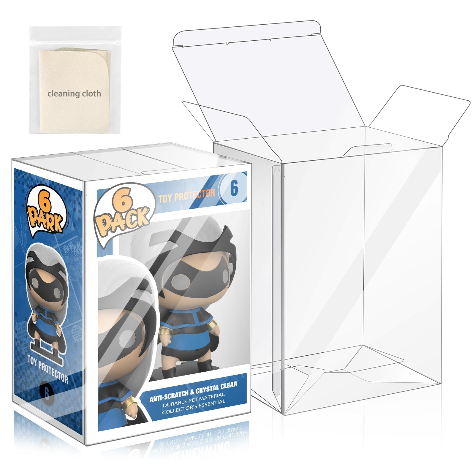 6 Pack Protector Cases for 4 Inch Figures, Crystal Clear Display Box with Lock - Dust, Fog, Scratch & Fingerprint Resistant, Flexible Shatterproof PET