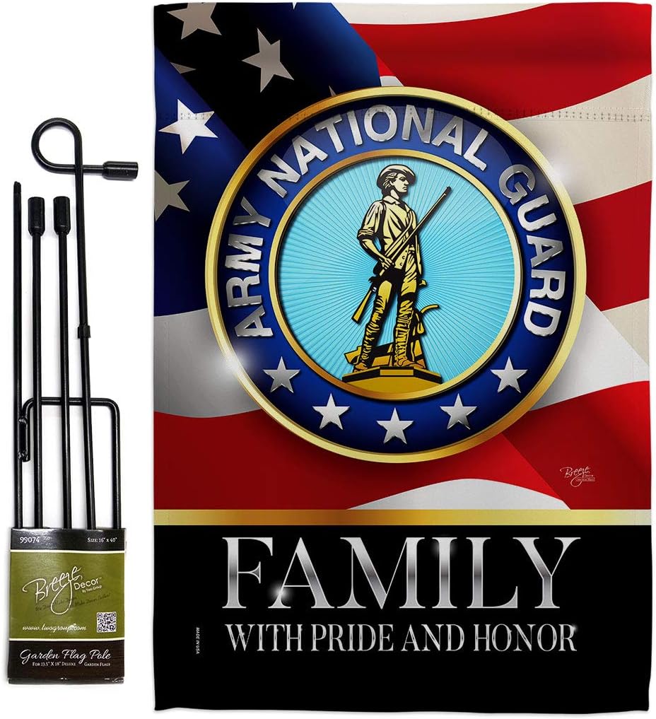 US Army National Guard Family Honor Garden Flag - Set with Stand Armed Forces ANG United State American Military Veteran Retire Official - House Banner Small Yard Gift Double-Sided 13 X 18.5