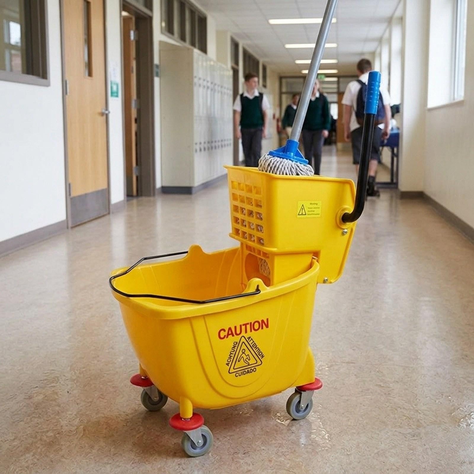 Ruedas de fregona con asa de transporte, escurridor lateral que ahorra espacio para una limpieza eficiente del suelo, capacidad de 20 litros, ideal para uso doméstico, ligero y fácil de maniobrar