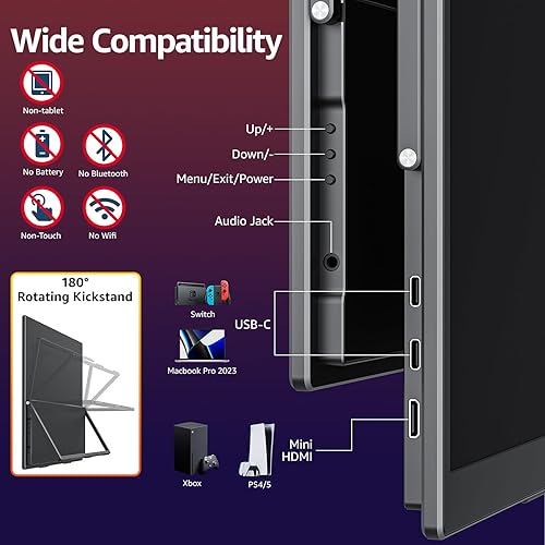 Miniatura 7 de VisionOwl Monitor portátil grande de 18.5 pulgadas, pantalla de juegos de computadora 100Hz 120% sRGB FHD 1080P USB-C HDMI IPS pantalla para