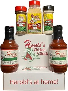 Harold's Chicken DIY at Home Kit! Comes with Mild Sauce, Hot Sauce, Lemon Pepper, Fish Mix, and Chicken Mix., 5 Piece Set