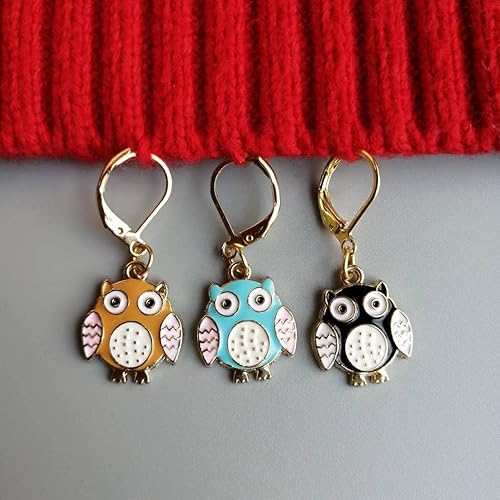 Miniatura 4 de 6 marcadores de punto de bloqueo extraíbles de ganchillo para tejer y tejer a ganchillo coloridos búho metal encantos para tejer regalos de
