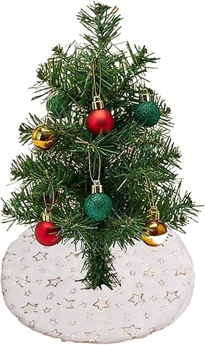 Vista 5 de 2 Pcs White Christmas Tree Skirt 15 Inch Mini Christmas Sequin Tree Skirt Faux Fur White Plush Velvet Skirt for Christmas Tree Decorations Estrella