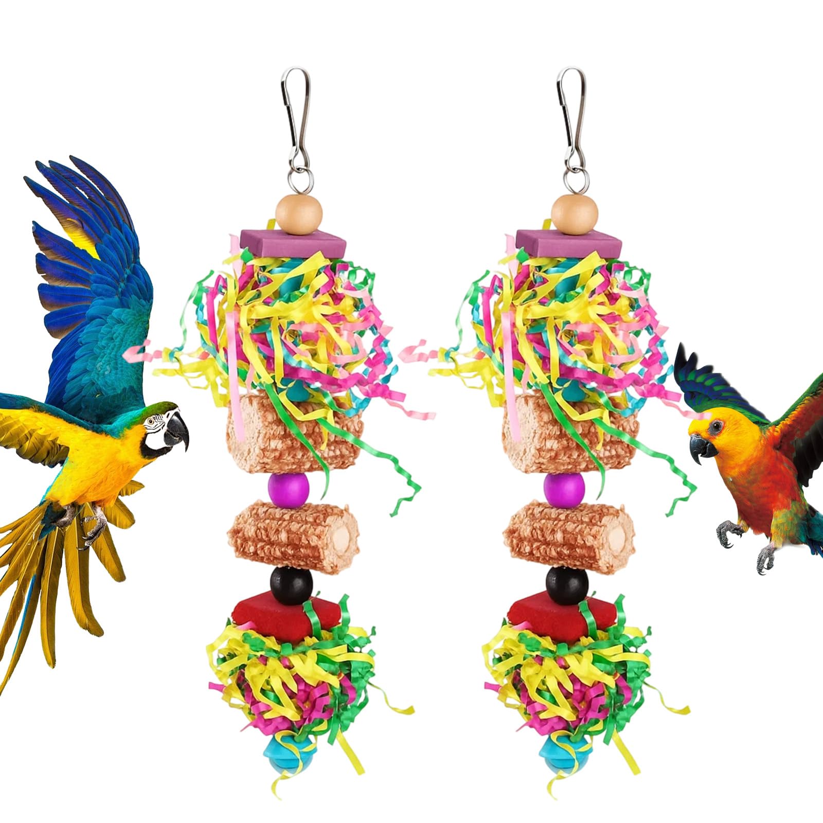 WaaRiuQ 2 Parrot Toys, Budgie Toys for Caged Birds, Bird Toys for Small to Medium Parrots, 26 x 8 cm, Durable and Safe Bird Chew Toys