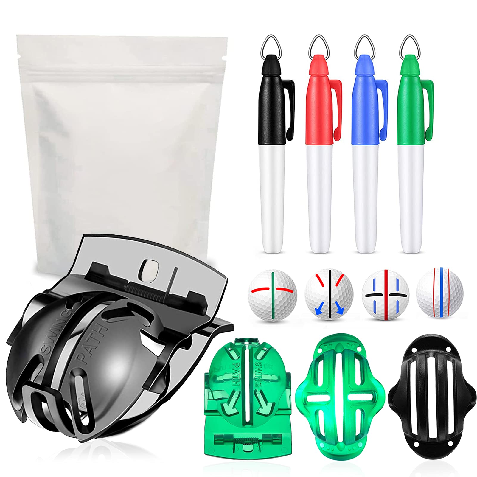 Geeorzo Golf Ball Line Drawing Marking Alignment Kits, 2 Pack Golf Ball Liner Template and 4 Pieces Golf Ball Markers