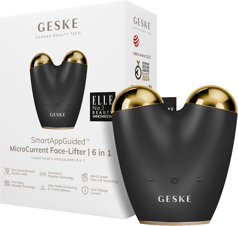 GESKE SmartAppGuided 6 az 1-ben Mikroáramú Arcfeszesítő Készülék - Ránctalanító, Állformáló, Tokaemelő Eszköz Applikációval