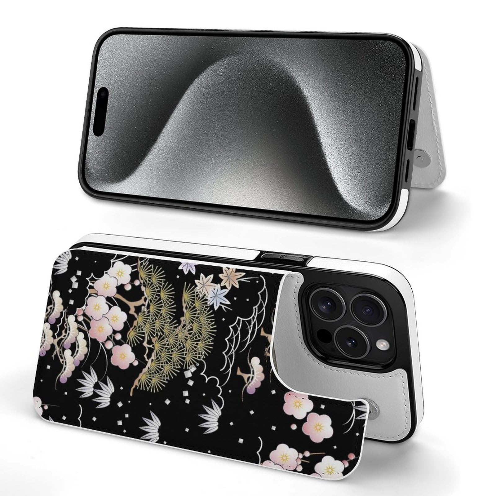 月様用☆iPhone15☆スマホケース Amazon.co.jp: IPhone15 ケース 手帳型 松 竹 梅 お正月 和柄 和風