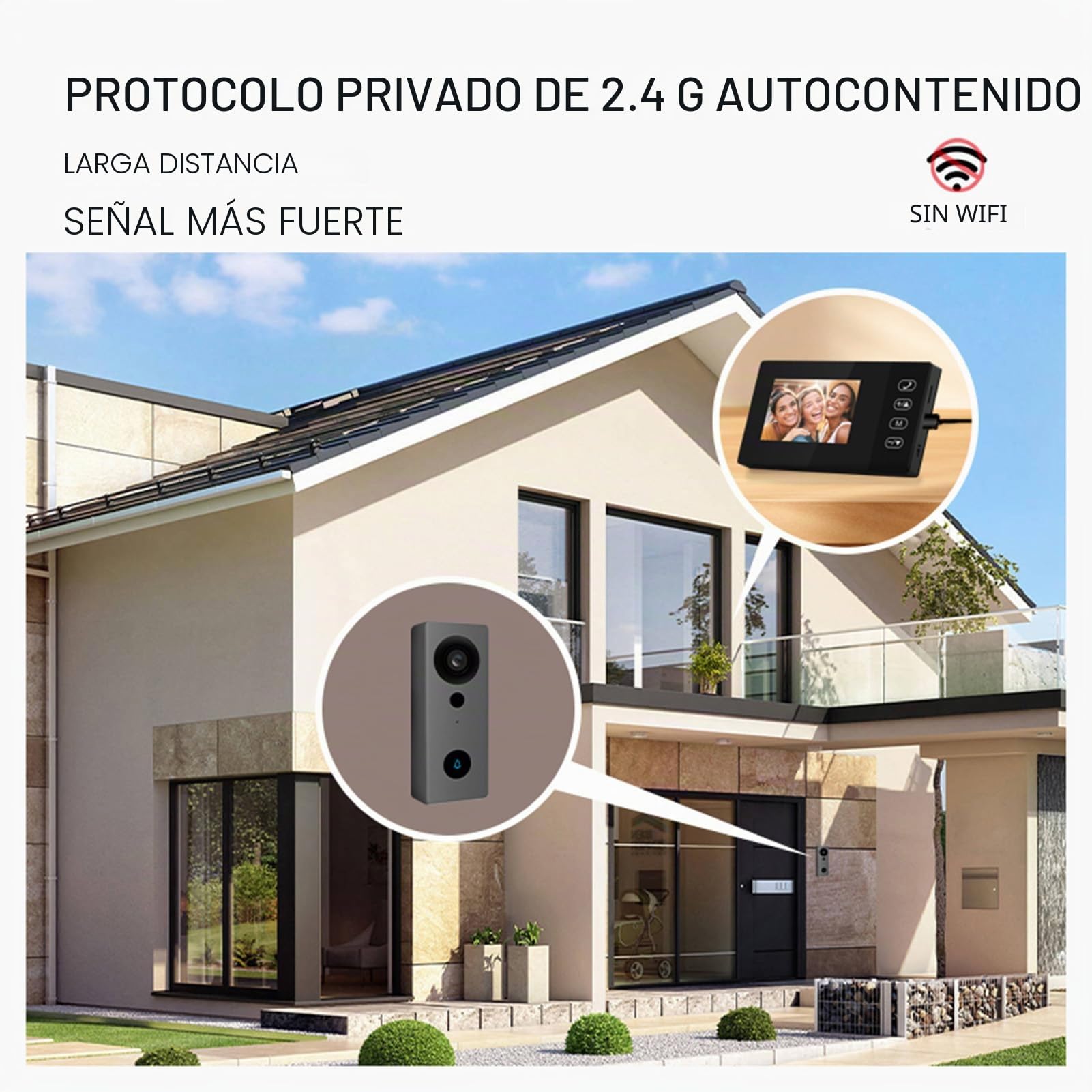 Cámara de Timbre de Video Inalámbrica 2.4G con Pantalla de Visualización Kits de Cámara de Videoportero con Pantalla IPS de 4.3 Pulgadas Visualización Nocturna Intercomunicador (Negro)