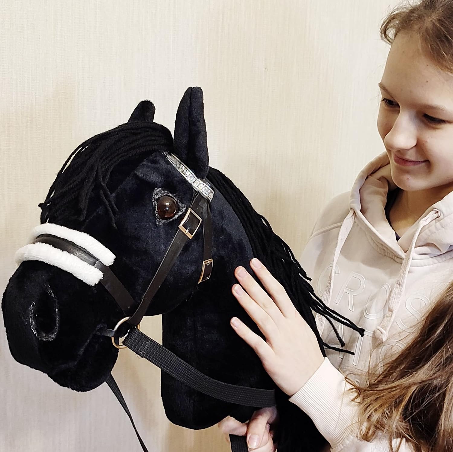 Black Friesian Hobby Horse on a Stick with Bridle for Children 4-10 Years