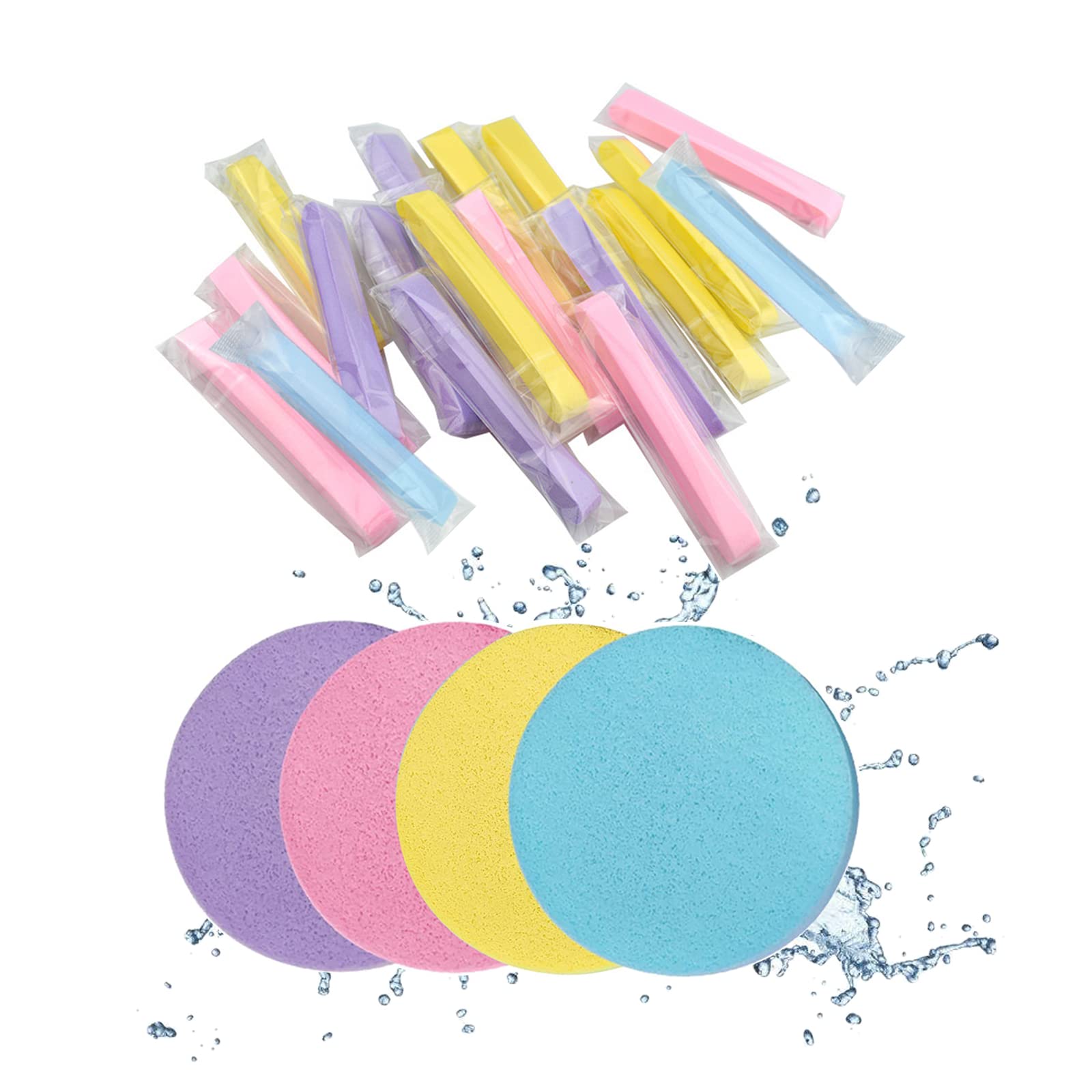 Sadocom50-Count Facial Sponges Individually Wrapped, Compressed Facial Cleansing Sponges, Cosmetic Spa Beauty Sponges for Massage, Exfoliating, Makeup Removal, Travel, Business Trip, Villa