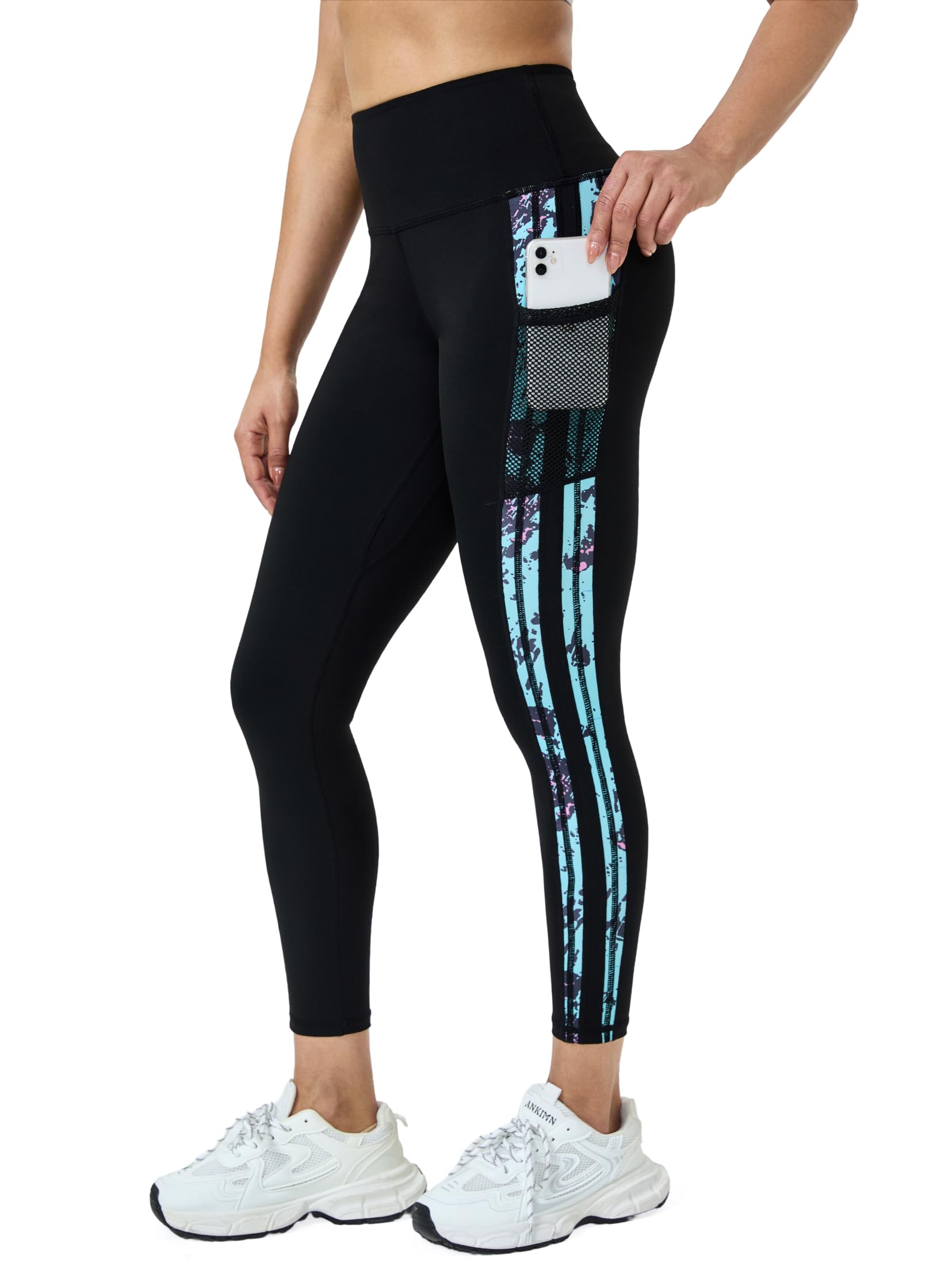 Tuspryt Leggings Damen mit Taschen,Blickdichte sportleggins Damen lang Fitnesshose Laufhose Sporthose Damen