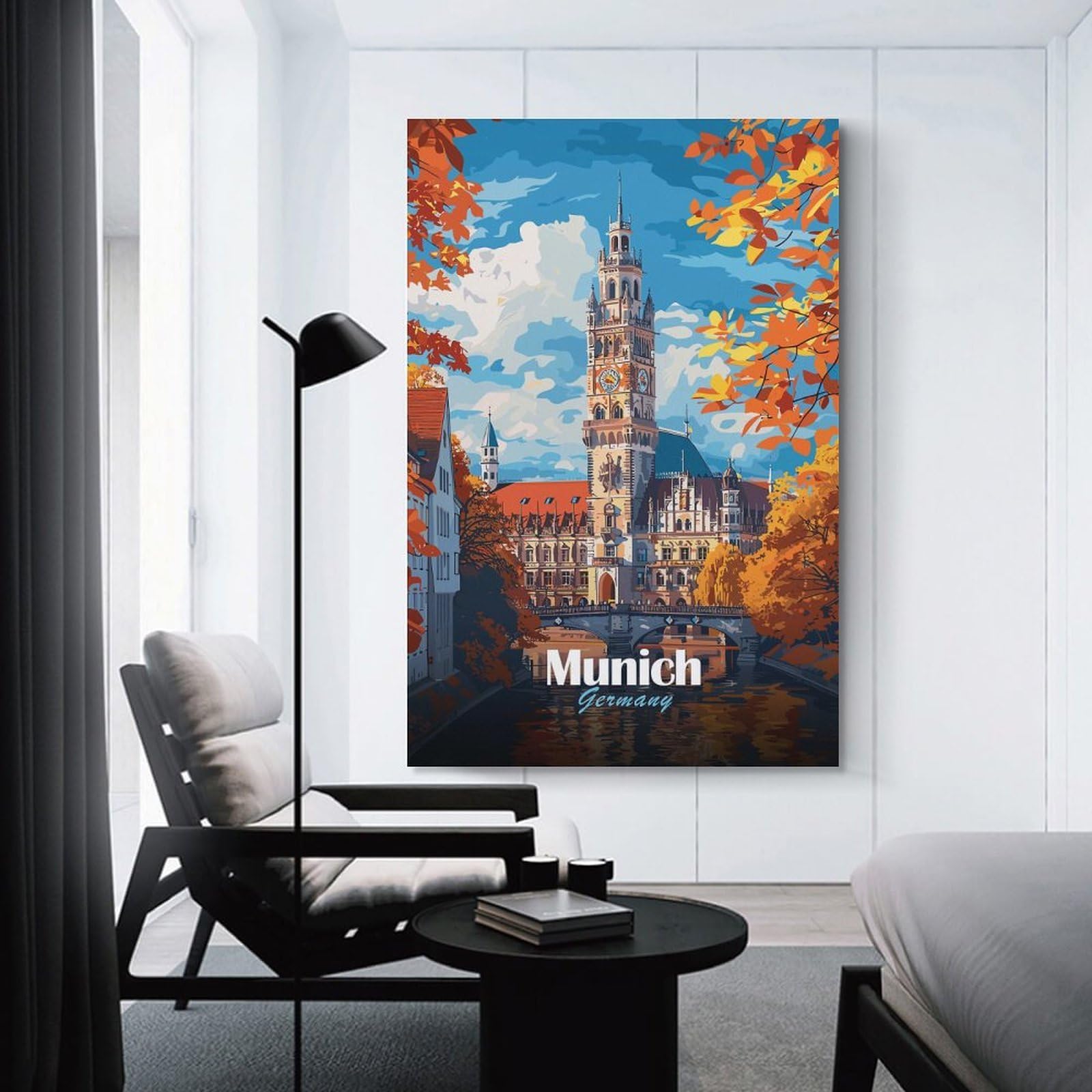 Junmoney Munich Cityscape Painting Room Decor Wall Art 24x36inch(60x90cm), for Living Room, Bedroom, Office Or Hallway, An Adaptable Decor Piece for Home Use