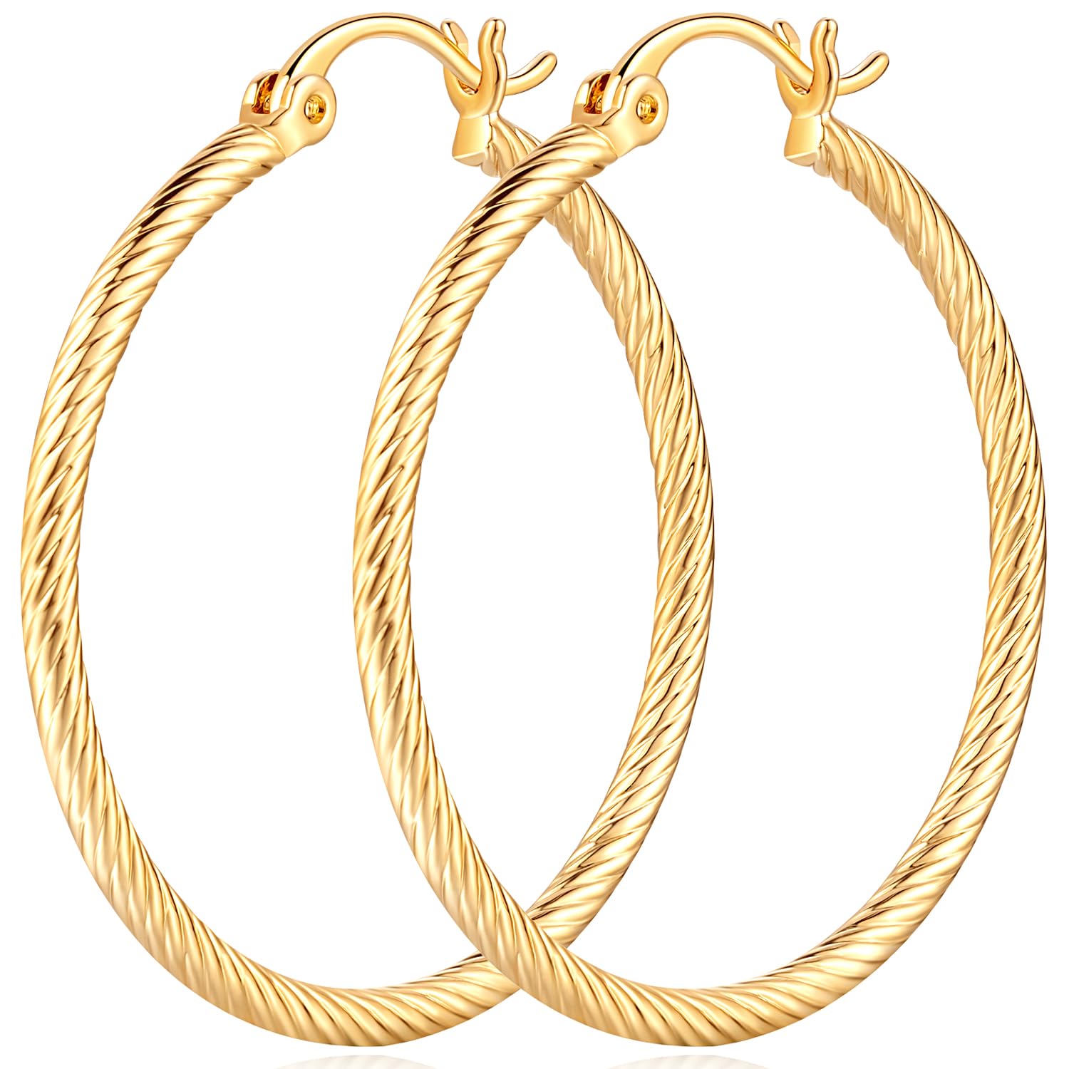 SPOINTSPOINT 14K Gold Hoop Earrings for Women, Large Gold Hoop Earrings Hoops Twist Round 14 Karat Gold Hoop Earrings Gold Jewelry Hoop Earrings for Women 35mm