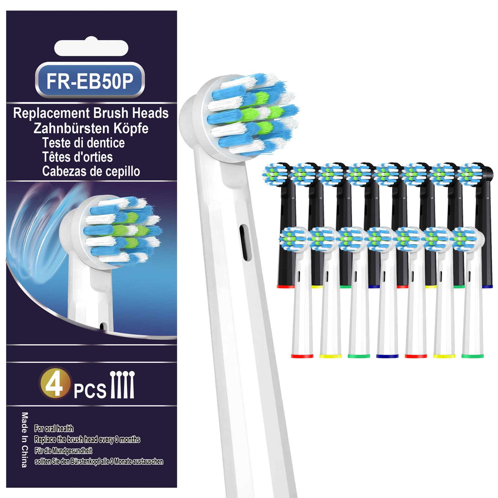 16 Pcs Replacement Toothbrush Heads Compatible with Braun Oral B Pro 1000/7000/9600, Precision Senesitive Brush Heads Compatible with Oral B Genius X and Smart 1500 Electric Toothbrush (Black+White)