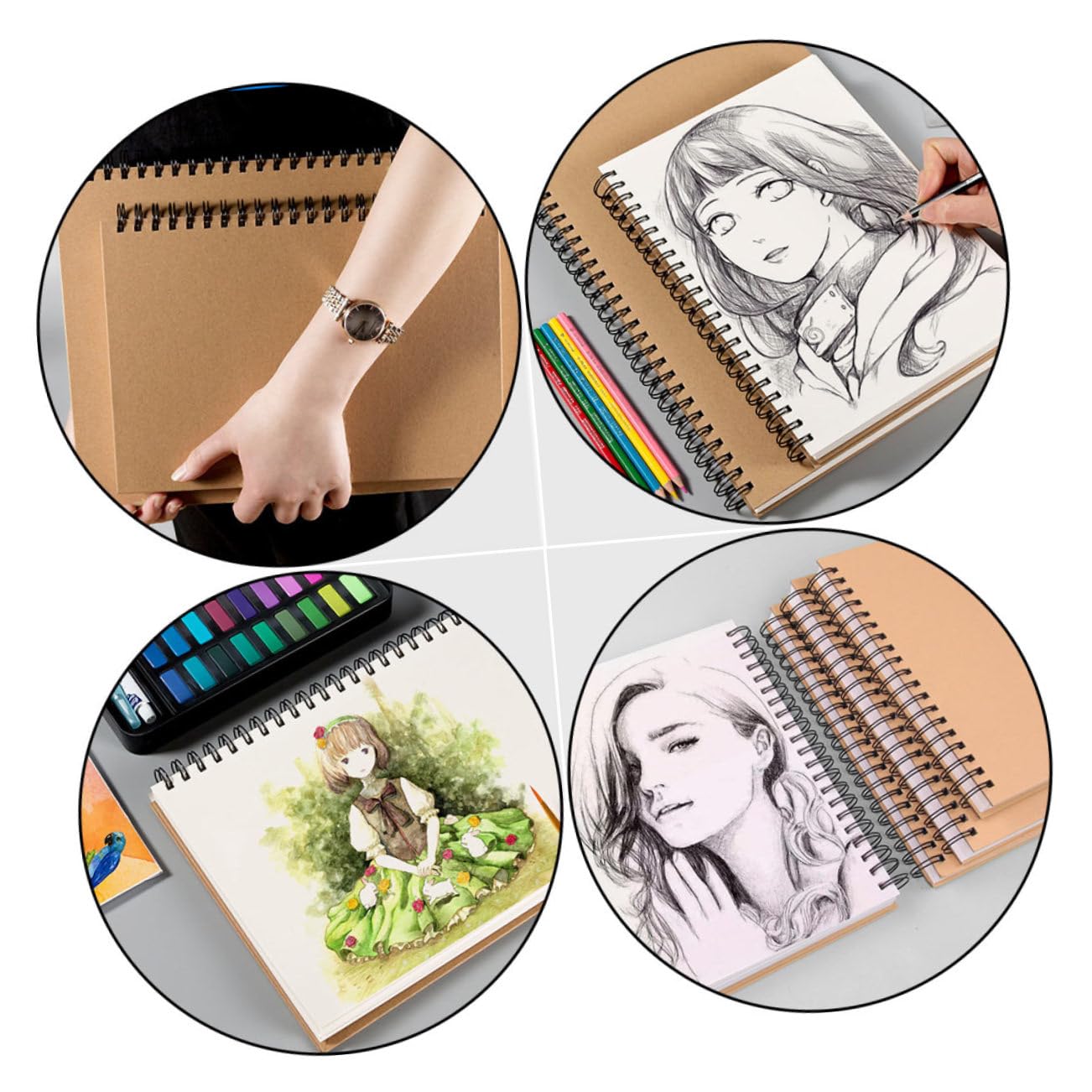 SAFIGLE Spirale per Disegno con Spessi Taccuino per Studenti di Pittura e Schizzi Blocco per Arte e Graffiti Formato Orizzontale Resistente