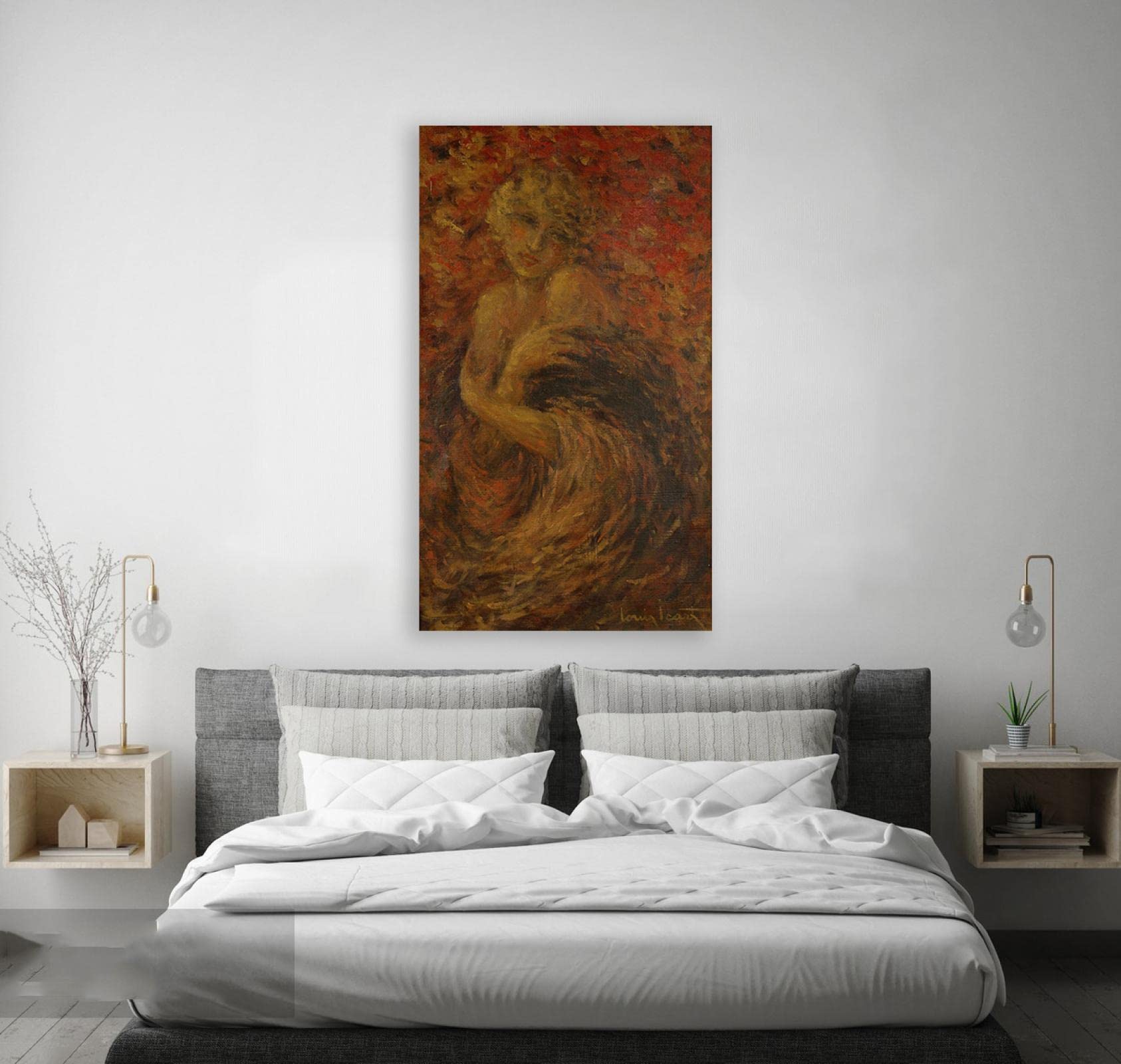 Arte Mural Famoso de Louis Icart. Cuadro sobre Lienzo Enmarcado. Envuelto en un Manto Reproducción de Carteles y láminas. Cuadros de decoración del hogar 60x102cm (23.6x40.1in) enmarcados