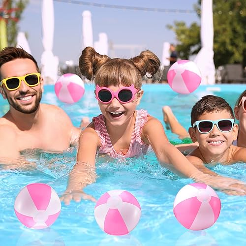 Miniatura 4 de Lunmon 24 bolas de playa inflables de color rosa y blanco, bolas redondas de PVC para piscina, regalos de fiesta en piscina, juguetes de juego para