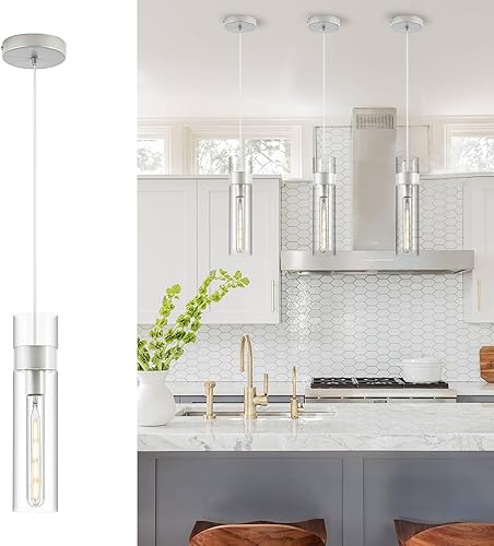 Miniatura 14 de Paquete de 3 luces colgantes negras para isla de cocina (bombillas incluidas), lámpara colgante de cristal moderna ajustable sobre la isla, lámparas