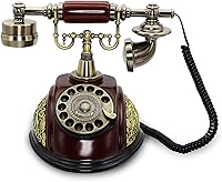 Vista 1 de CERRXIAN Teléfono de línea fija retro con disco giratorio, decoración de teléfono fijo estilo antiguo europeo vintage - color cobre (116AS)
