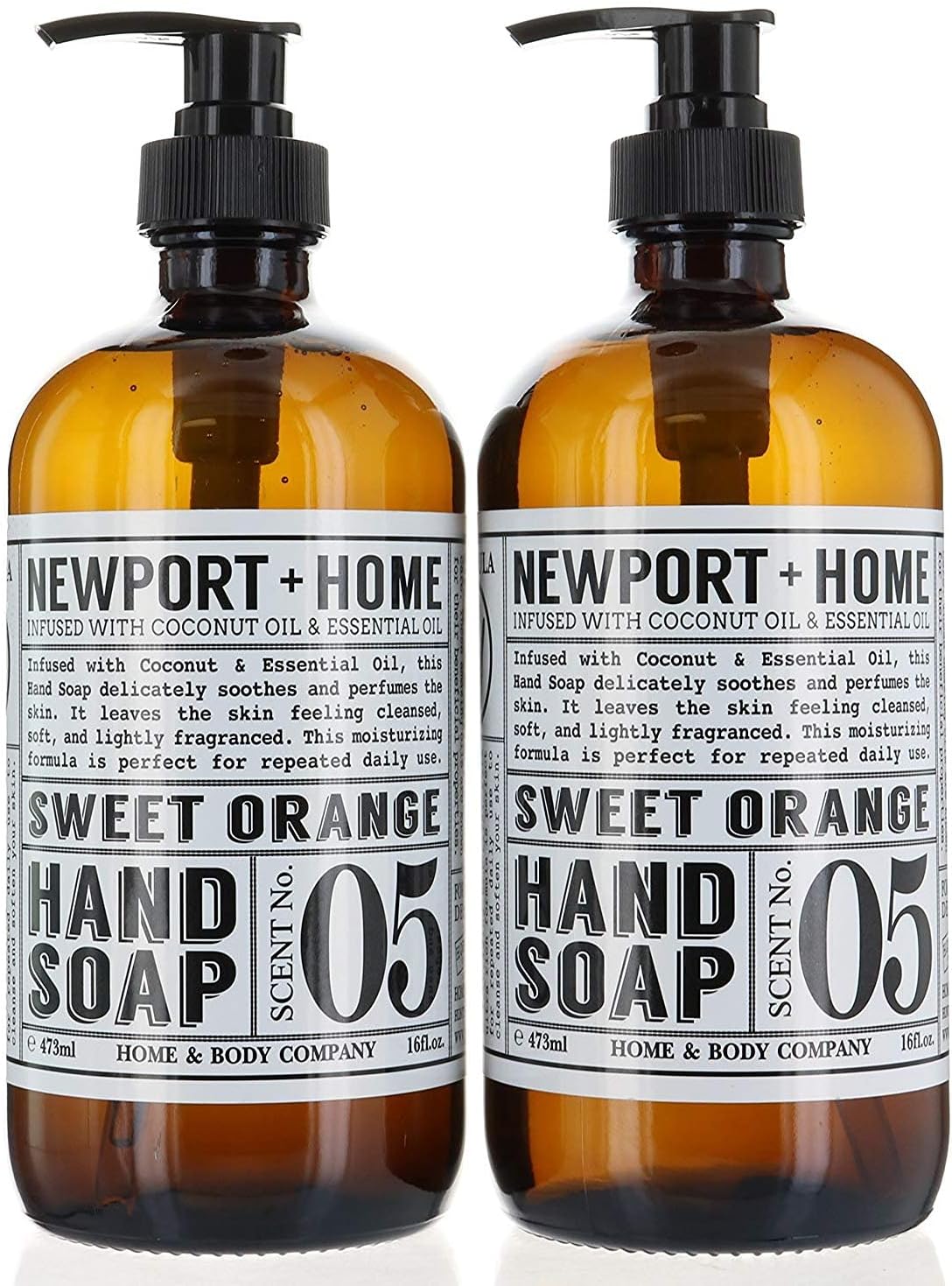 2 Bottles, Newport + Home Hand Soap, Sweet Orange 16 oz/473ml Infused w/Coconut Oil & Essential Oil by Home and Body Co