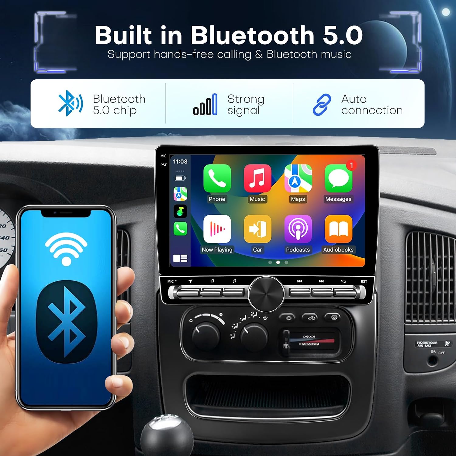 Car Radio for Dodge Ram 1500 2500 3500 2002 2003 2004 2005 Stereo Radio Upgraded Carplay Android Auto 10.1 Inches QLED Screen GPS Navigation FM/AM BT5.0 AHD Backup Camera