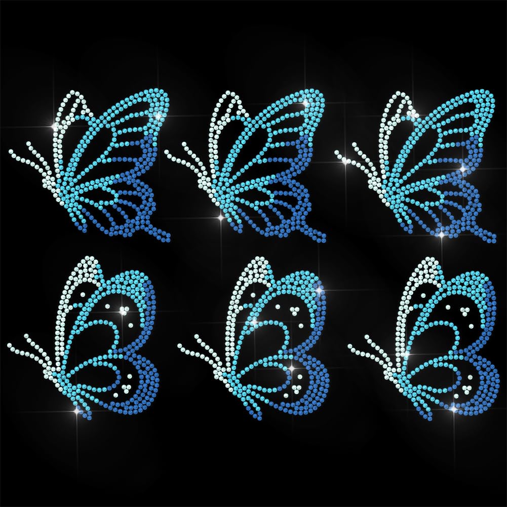 ANATTASOUL Iron on Rhinestone Transfer Side View Butterfly Glitter Diamante Patch Sequin for Clothes,11.6"x8.2" Large Bling Hotfix Iron On Applique for Jeans Jacket Cap Bag T-Shir Shoes DIY Decor Gift