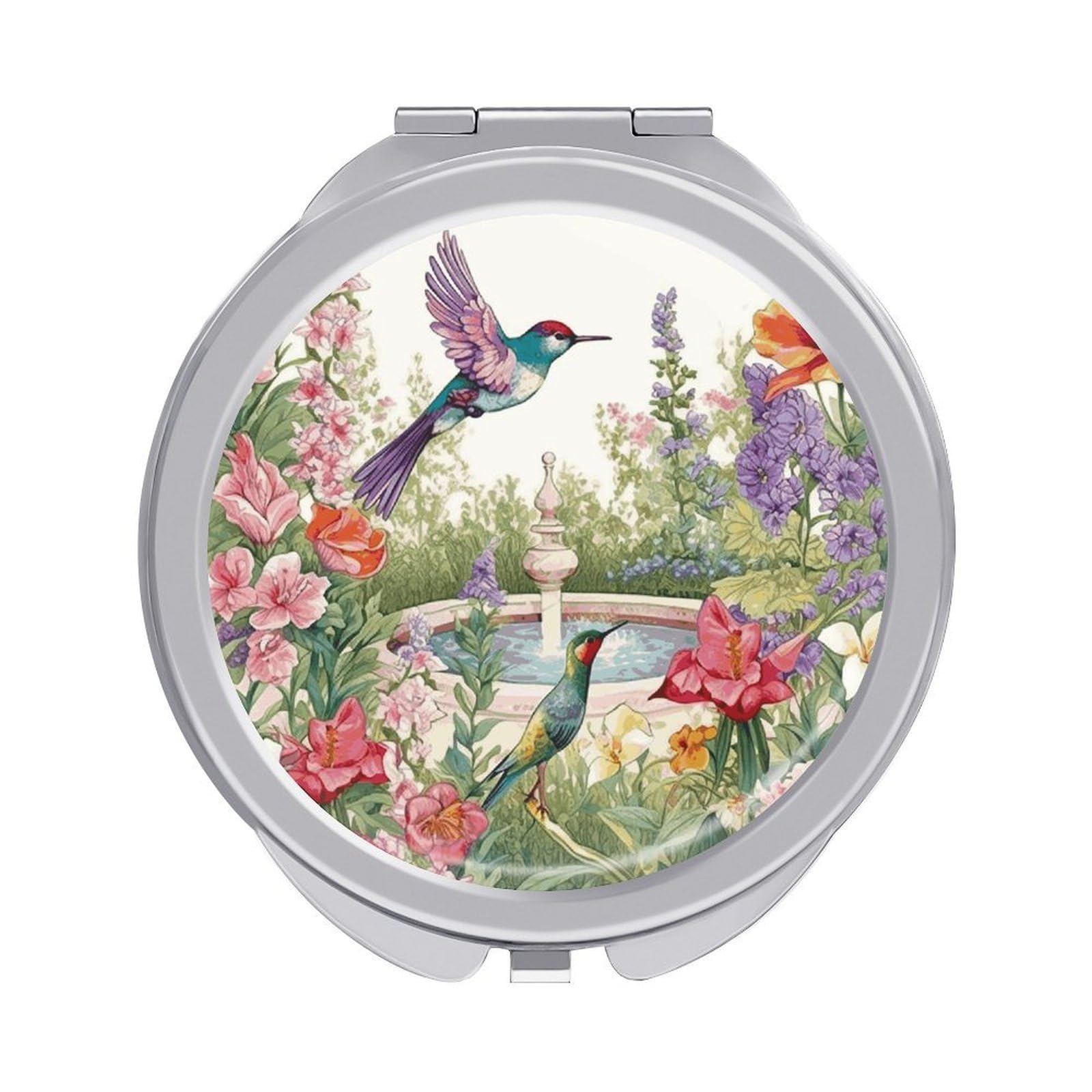 FekiLoot Garden with Birds and Flowers Makeup Mirror Compact Round Travel Makeup Mirror Portable Folding Handheld Pocket Mirrors for Handbag and Purses Gift Mini Mirrors