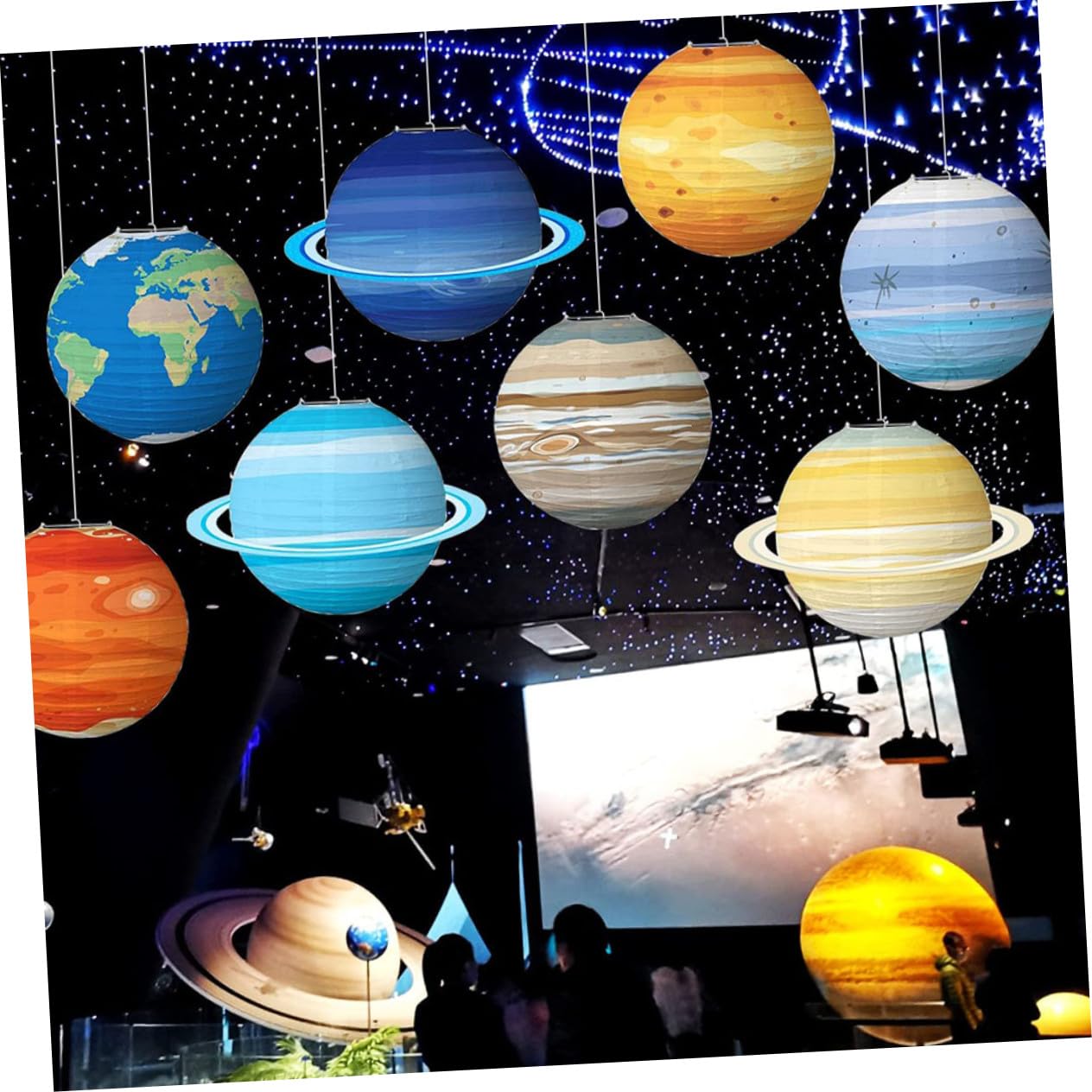 8 Stück Papierlaternen Planetenform Weltraum Deko für Kinderzimmer Party Reißfest Farbenfroh Hängend Sonnensystem Design