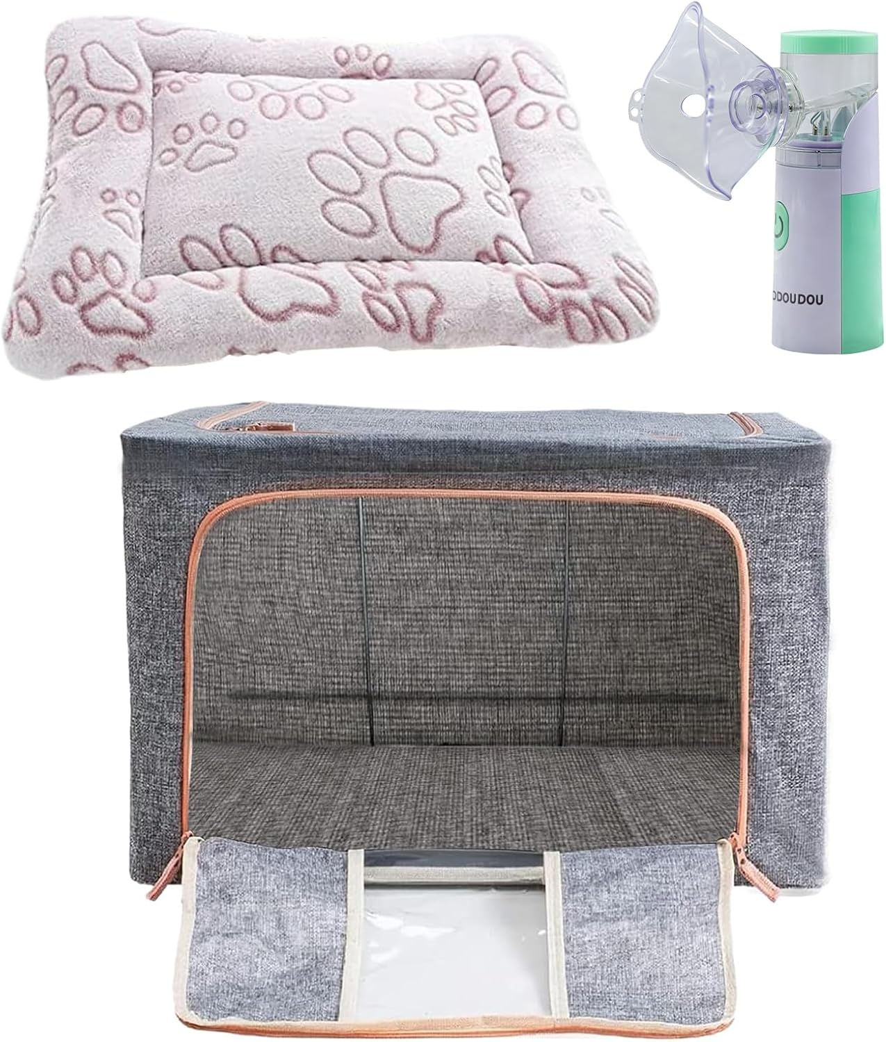 REDDOUDOU Pet Oxygen Chamber, Pet Incubator, Small Animal Nebulizer Box, Pets Delivery & Feeding with Padded Cotton, Pets Nebulizer Accessories for Dogs, Cats, Puppies, Kittens (100L)