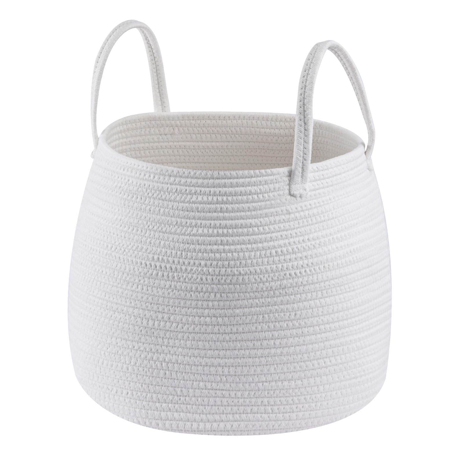 Sunnynest White Laundry Basket With Sturdy Handles For Blankets, Pillows,Toys Rope Storage Basket For Living Room, Bedroom, Nursery Foldable Laundry Hamper (White)