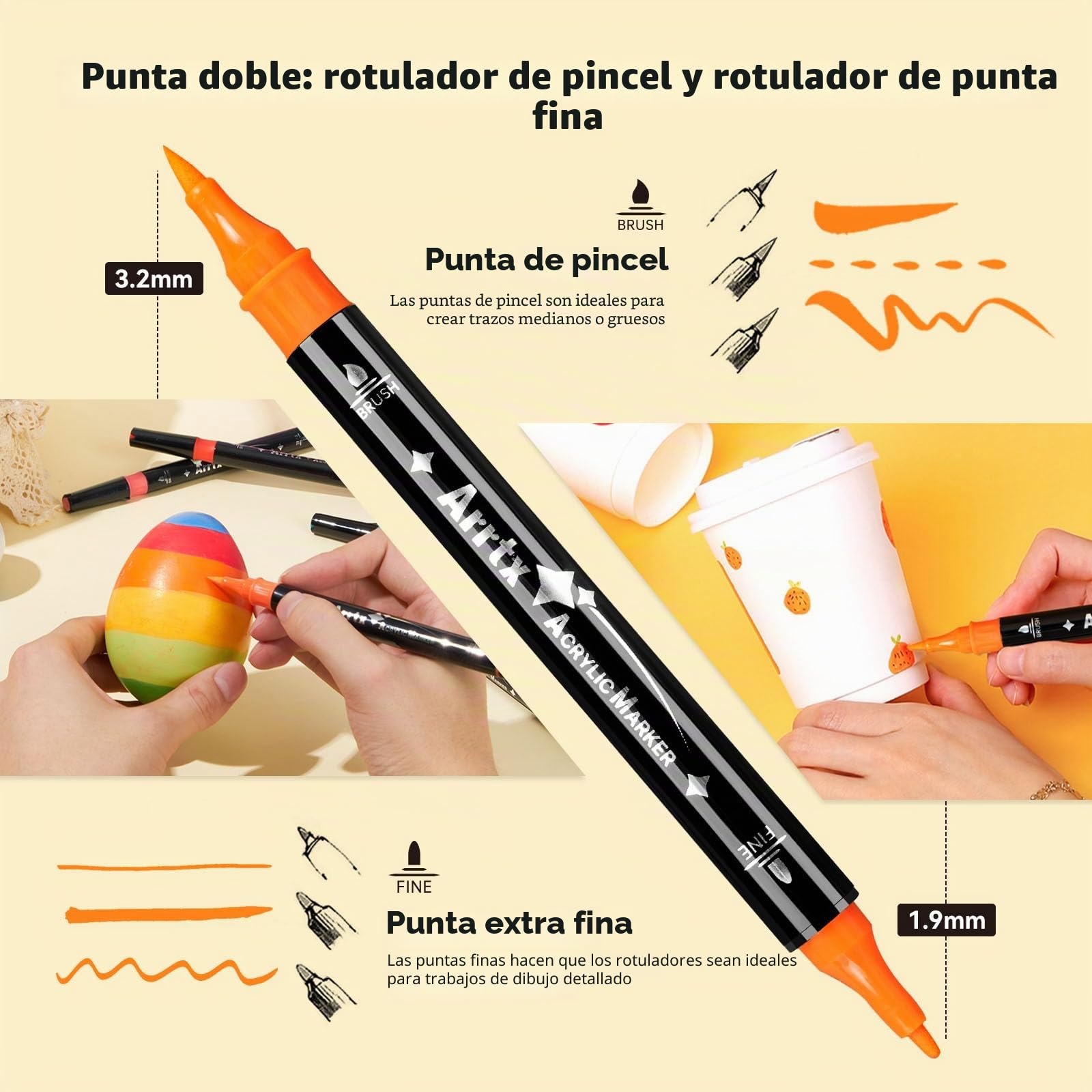 Arrtx 64 rotuladores acrílicos para piedras resistentes al agua, rotuladores acrílicos con punta de pincel y punta fina, rotulador de pintura para pintura de rocas para cerámica, tela, lienzo, madera