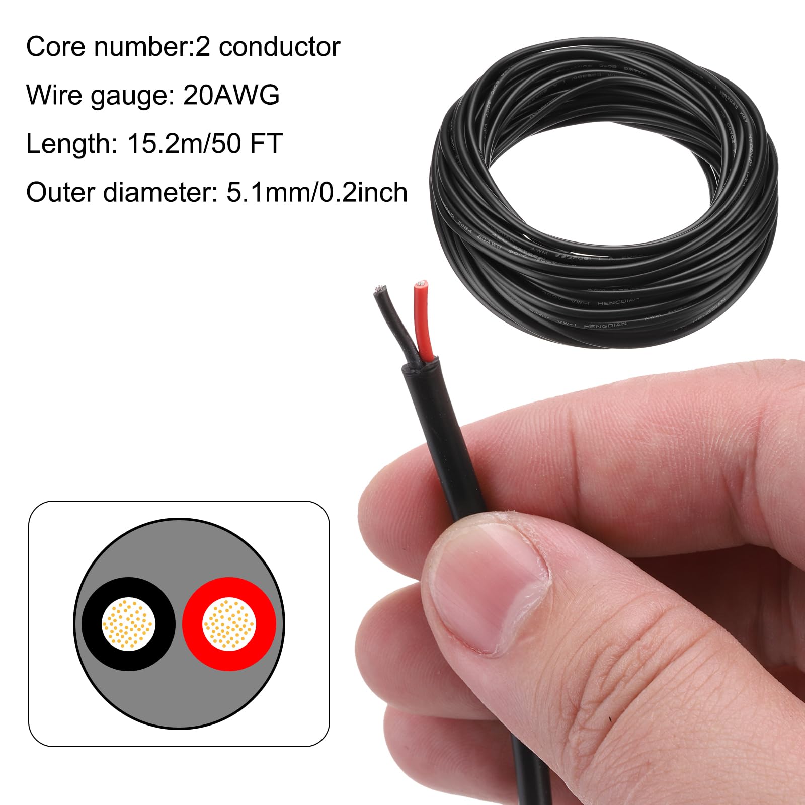 DMiotech 20AWG 20/2 2 Core CNC Wire (50 FT) UL2464 Tinned Copper Core 20 Gauge Cable Speaker Wire Electrical Wire Extension Cord for CNC Router Machine,Electrical Appliance - Image 2