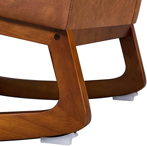 Miniatura 8 de Topeakmart Mecedora para guardería, silla moderna de piel sintética con patas de madera, bolsillo lateral, mecedora para guardería, sala de estar,