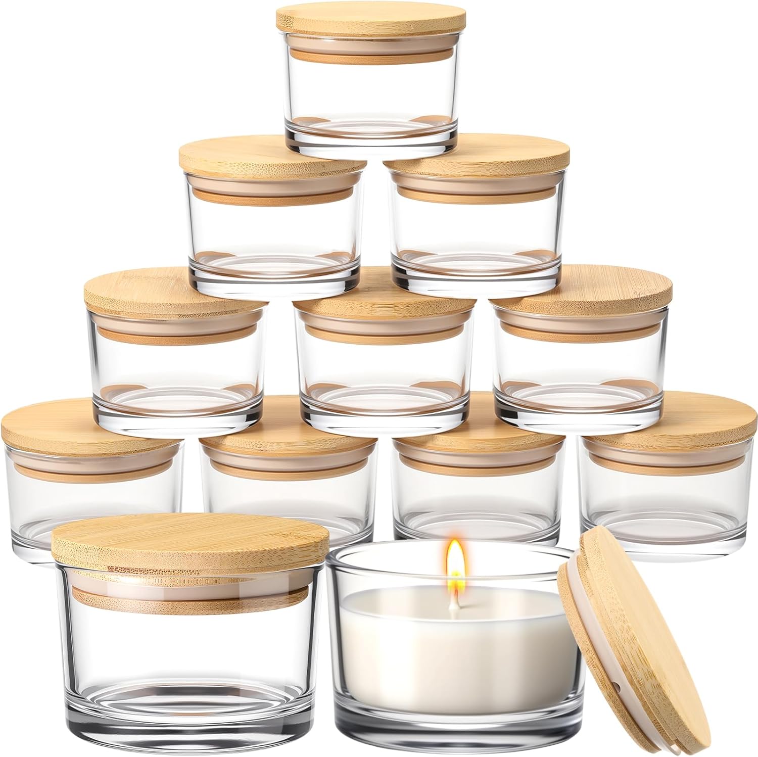 Acellegic 15 Pack 4.73 OZ Thick Candle Jars for Making Candles, Candle Jar, Wide Mouth Glass Empty Jars with Bamboo Lids for Making Candles, Bulk Container Dishwasher Safe (Red)