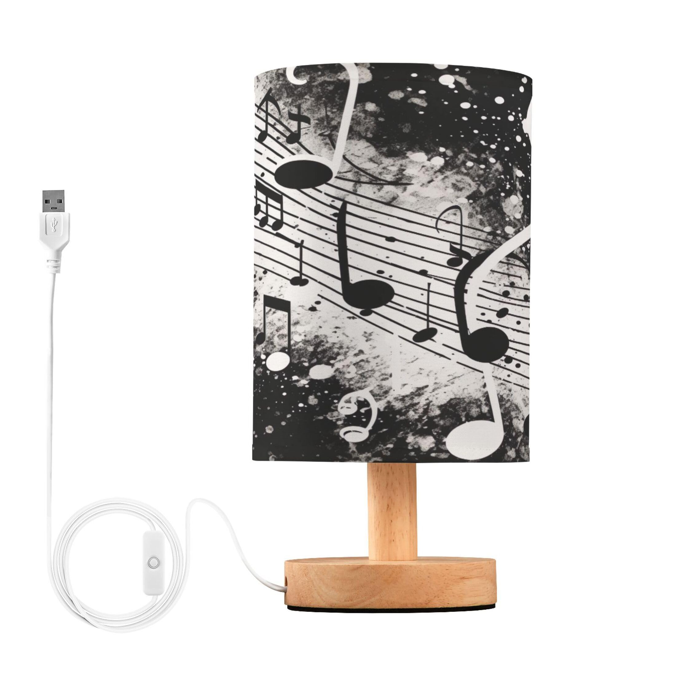 Sevdomey Black Music Notes Bedside Table Lamp with USB Port, No Bulb Needed, Warm LED Light for Bedroom, Living Room, Office - Bedside Table Lamp for Reading, Study, Decor