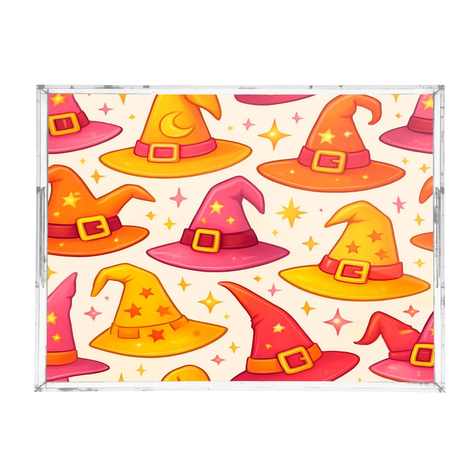 BOESI Graffiti Colorful Magic Hat Acrylic Decorative Dining Tray, Acrylic Decorative Tray Organizer with Handle for Kitchen, Dining Room, Bathroom, Dresser