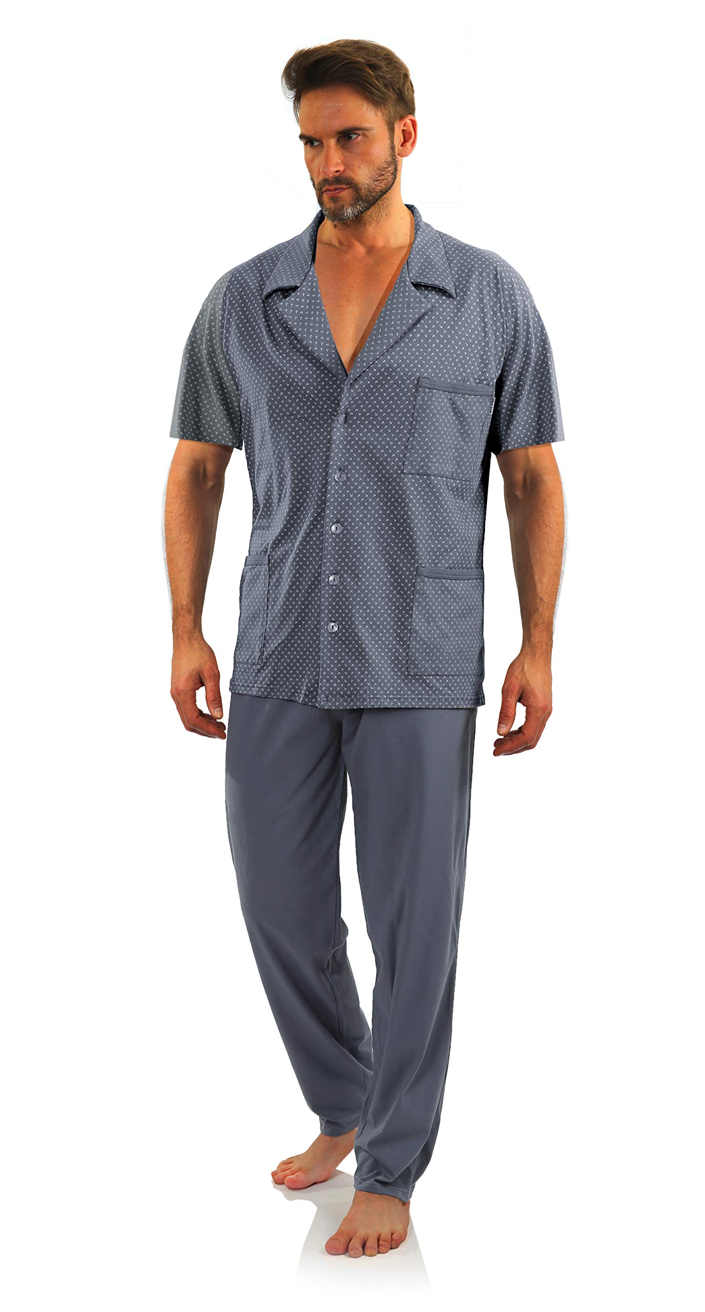 Sesto Senso Pijama Hombre Botones Verano Algodón Pantalon Largo Camisa Corto