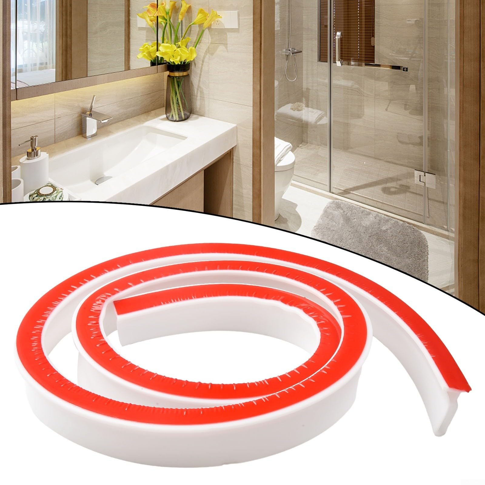 Barre d'eau pour seuil de douche, 50 cm/100 cm/200 cm/250 cm/300 cm pour salle de bain, cuisine, blanc/gris (5 cm-blanc, 200 cm)