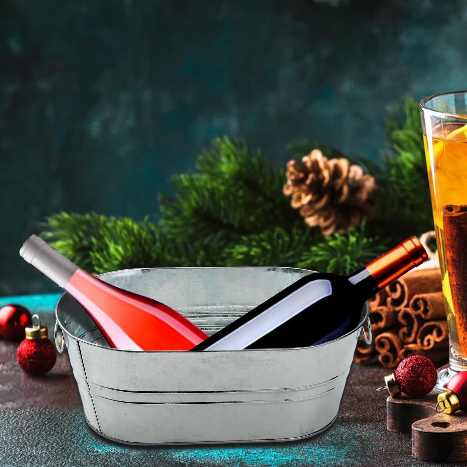 MERIGLARE Verzinkter Ovaler Getränkekühler mit Eisbehälter für Cocktails, Wein Und Champagner